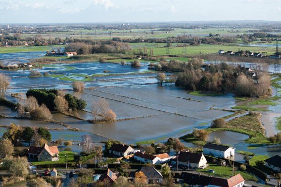 Zone inondée à Hames-Boucres (Pas-de-Calais), le 15 novembre 2023. CHARLES CABY/AFP